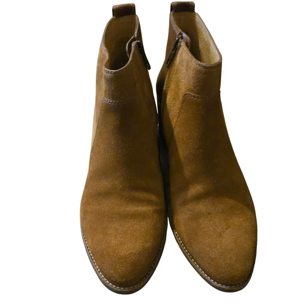 Madewell Asher Brown Suede Leather Block Heel Ankle Boots Size 8.5